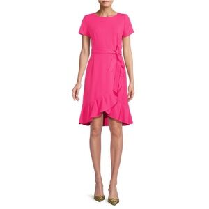 CALVIN KLEIN Women’s Flounce Hem Belted Pink Dress Size 8